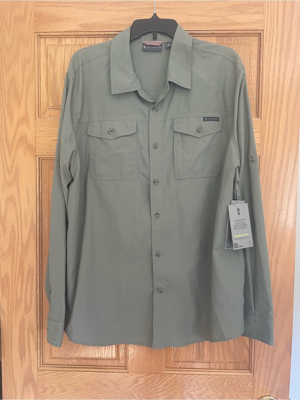 NWT Men’s Free Country Outdoor Expedition Olive Long Sleeve Button-Up Sz XL